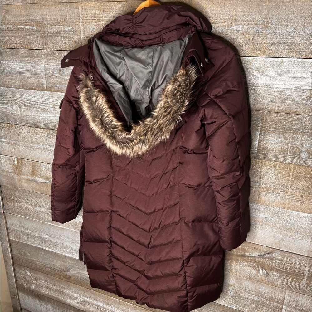 Eddie Bauer PXS Women's Sun Valley down parka Plum Puffer Jacket Faux Fur Hood - Picture 7 of 8